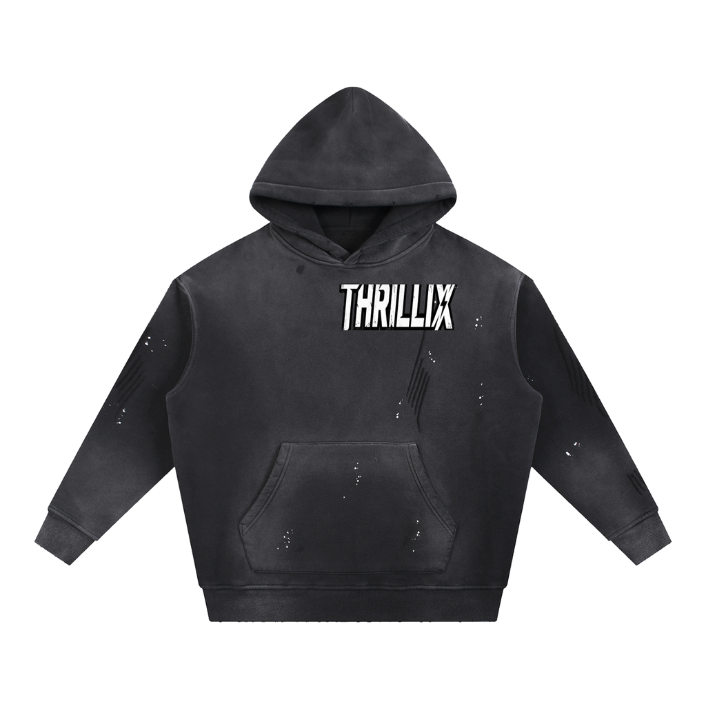 Vintage Washed Frayed Fleece Hoodie