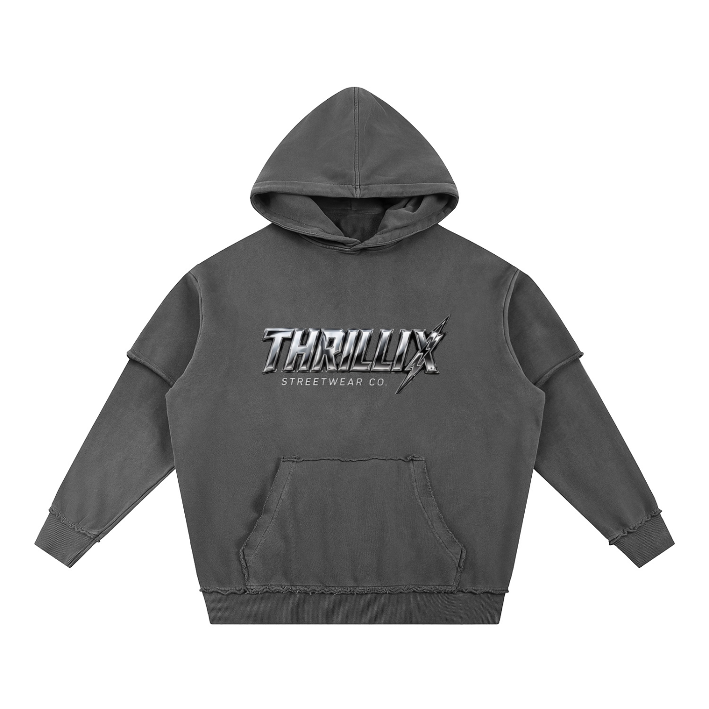 Snow Washed Raw Edge Double Layered Hoodie