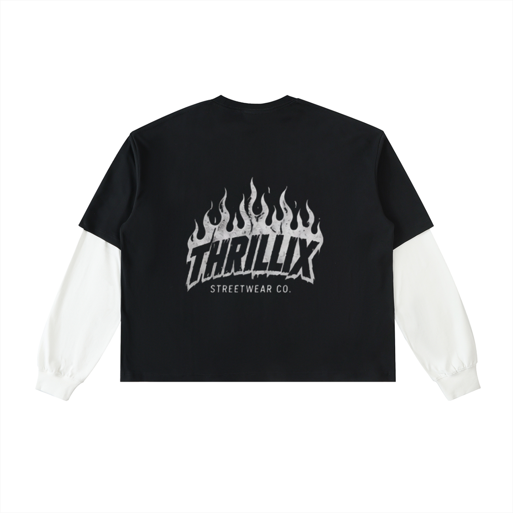 Layered Contrast Sleeve Cotton T-Shirt