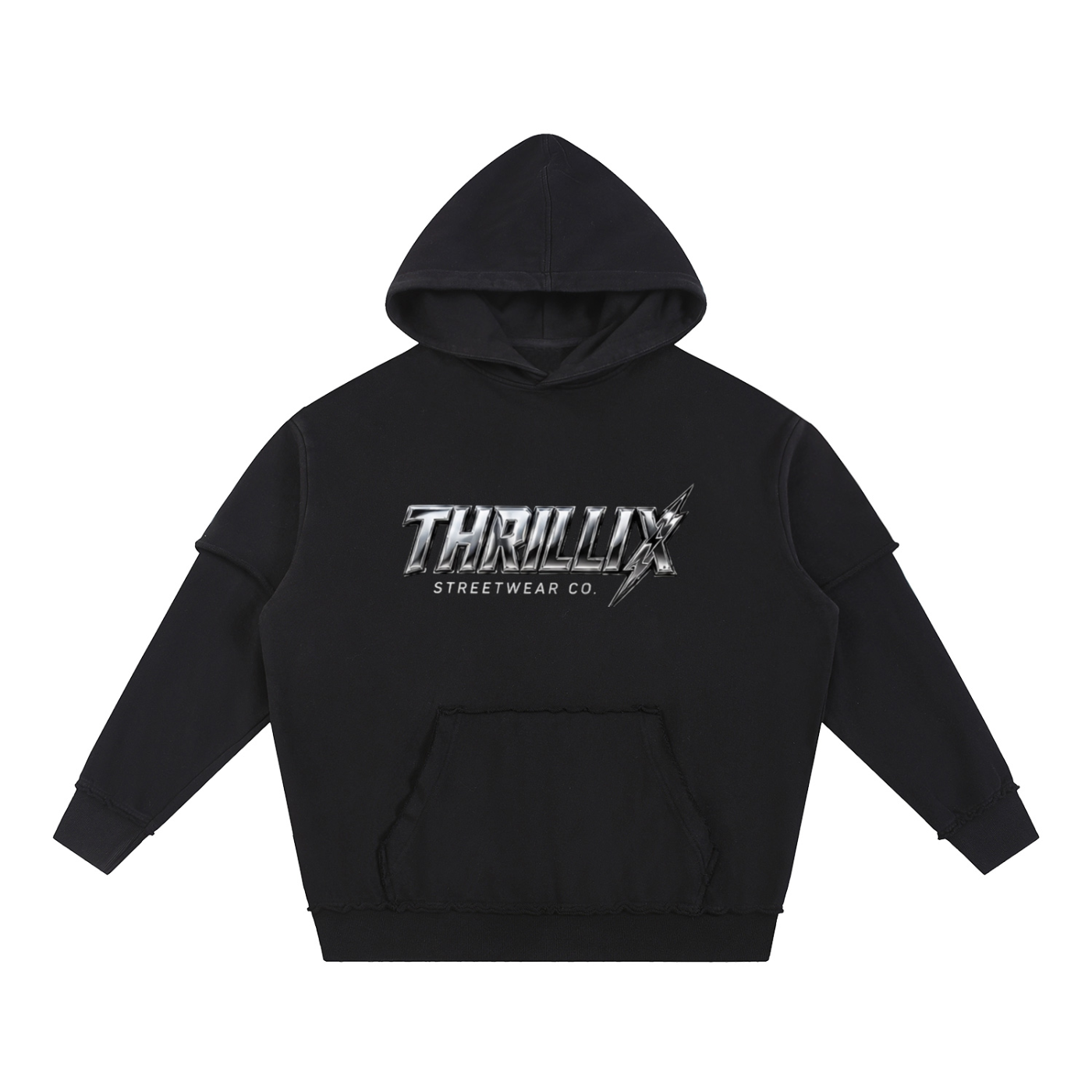 Snow Washed Raw Edge Double Layered Hoodie