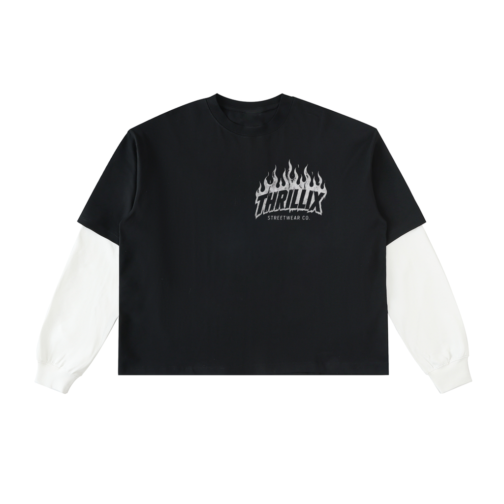 Layered Contrast Sleeve Cotton T-Shirt