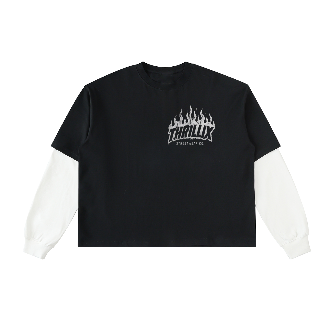 Layered Contrast Sleeve Cotton T-Shirt